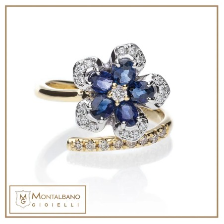 Anello Fiori di pesco fiore zaffiri | Gioielli De Nobili